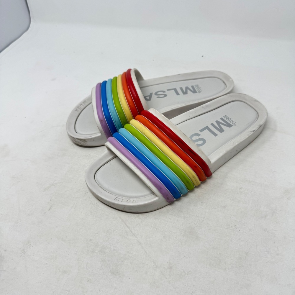 Melissa Beach Slide Rainbow White Size 7 Pride Colorful Summer Sandals